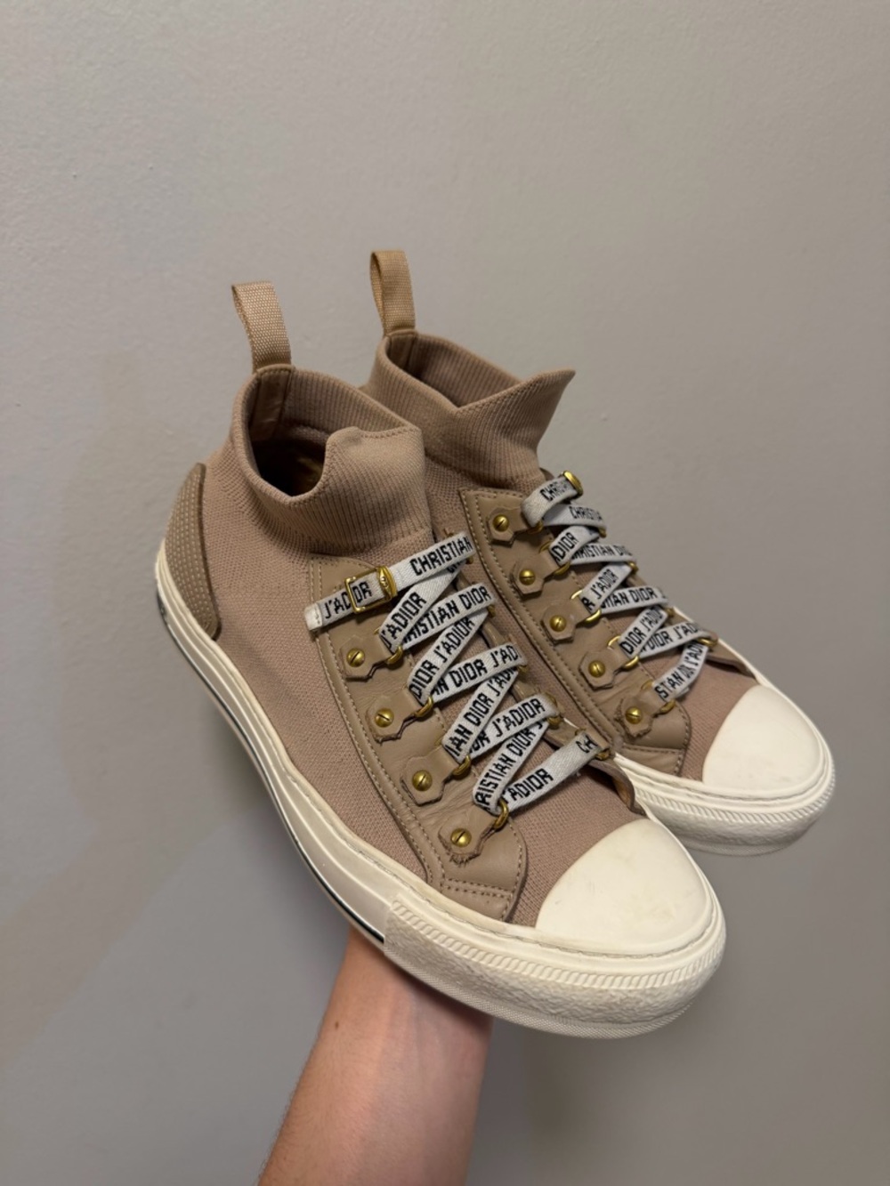 Dior Beige and White J'Adior High-Top Sneakers